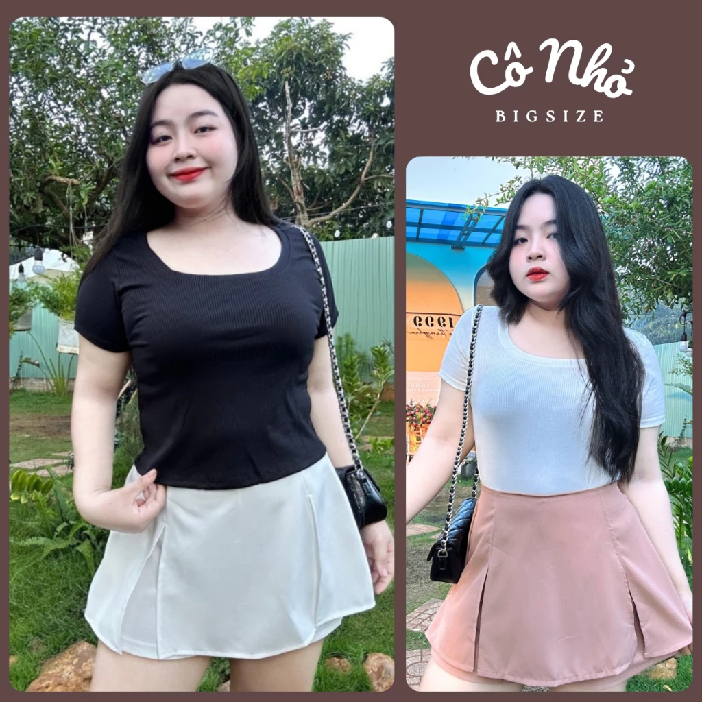 Áo thun tay ngắn Bigsize nữ cổ tròn croptop cách điệu chất thun gân tăm co giãn mạnh G65