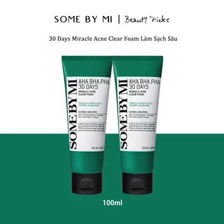 Sữa Rửa Mặt Some By Mi AHA-BHA-PHA 30 Days Miracle Acne Clear Foam Làm Sạch Sâu Cho Da Dầu Mụn nhạy cảm 100ml