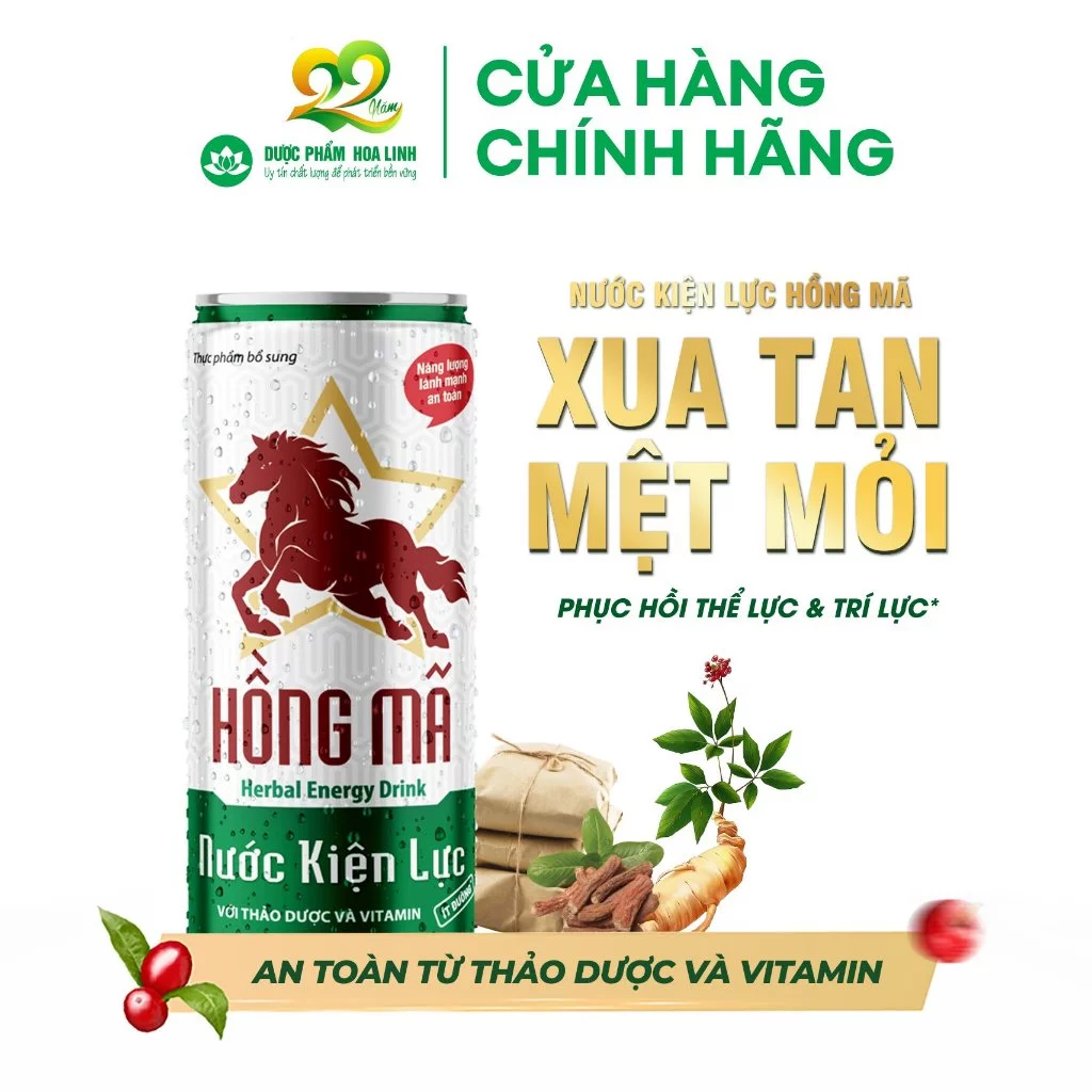 Nước kiện lực thảo dược Hồng Mã ít đường lon 170ml