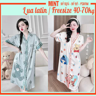 Đồ ngủ nữ, Váy ngủ lụa latin loại 1 cao cấp V06 Freesize 40-70kg