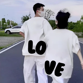 Áo cặp đôi nam nữ form rộng local brand, Áo thun cặp đôi chữ Love unisex cao cấp