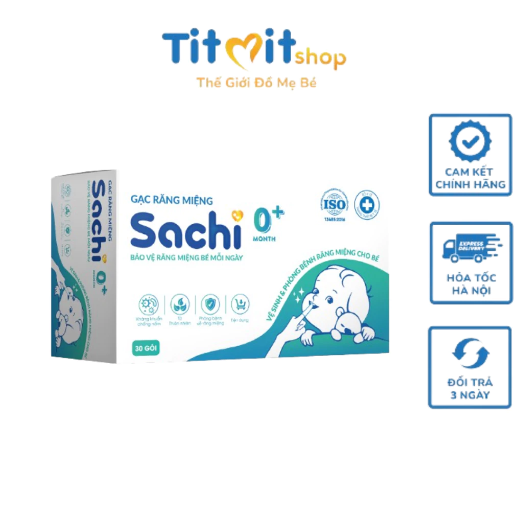 Gạc rơ lưỡi Sachi dịch chiết lá hẹ - Vệ sinh răng miệng cho bé - Hộp 30 gói