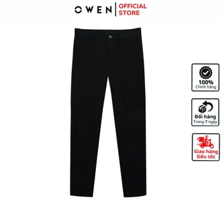 Quần dài kaki nam OWEN QKSL241233 khaki công sở cao cấp màu đen CVC Spandex mềm mại dáng slim fit cạp tăng đơ co giãn