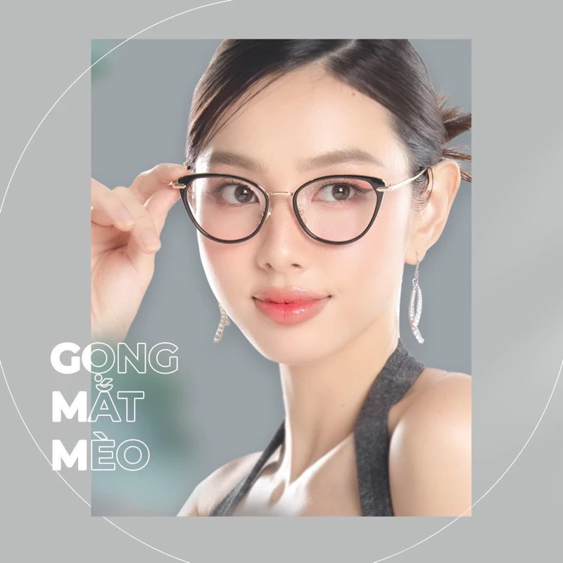 Gọng kính cận mắt mèo kim loại cao cấp ( Tặng kèm bao da và Khăn đựng kính) Kính cận thời trang gọng kính cận nũ