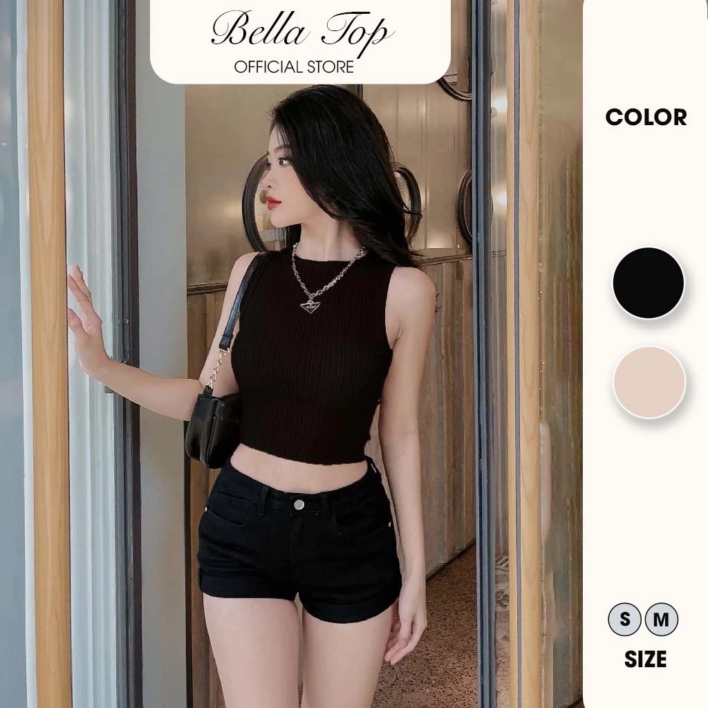 Áo ba lỗ croptop nữ basic chất liệu gân hàn co giãn 4 chiều MS32, BELLA TOP