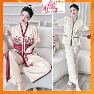 [ Form rộng 68kg ] Đồ bộ ngủ pyjama nữ đẹp tay ngắn quần dài vải lụa latin in 3D cao cấp hàng thiết kế WINDY BOUTIQUE