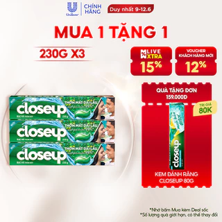 Combo 3 Kem Đánh Răng Closeup Dạng Gel Cho Hơi Thở Thơm Mát Bất Tận Bạc Hà The Mát 230G/Tuýp