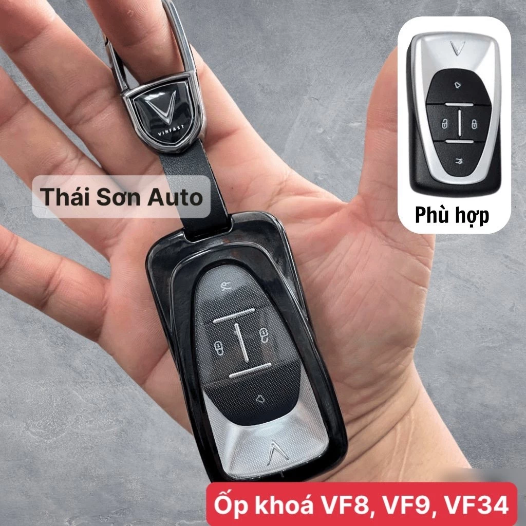 (Chìa mẫu cũ) Ốp chìa khoá xe điện Vinfast Vf34, Vfe34, Vf8, Vf9 chất liệu hợp kim Cacbon sang trọng đẳng cấp Móc Khoá