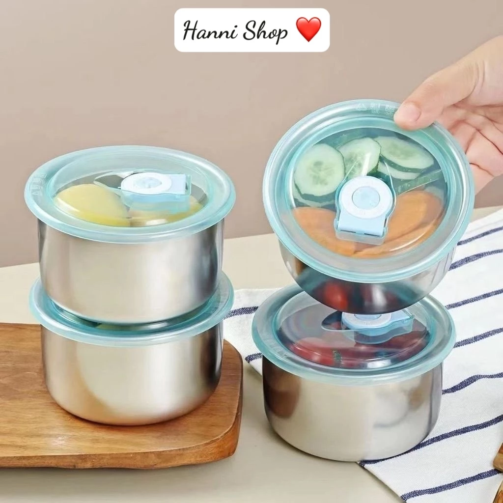 10 Chiếc KHAY INOX TRÒN NẮP DẺO đựng bảo quản thực phẩm Inox 304 có nắp đậy tiện dụng 11,5cm 【tròn bé】
