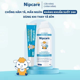 Combo xịt vệ sinh chống hăm Nipcare 80ml và kem bôi nứt đầu ti, dưỡng ẩm sâu Nipcare 15g