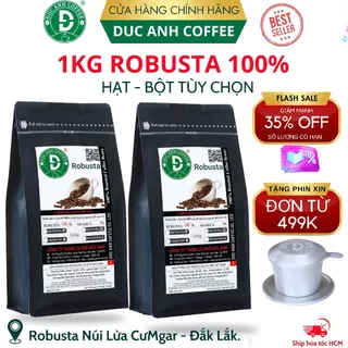 1kg Cà Phê Robusta Rang Mộc Nguyên Chất D COFFEE Đậm Vị, Cafein Cao, Hậu Ngọt, Cà Phê Đức Anh