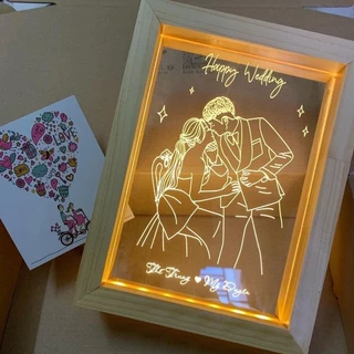 Khung Tranh Đèn Led Style Hàn Quốc Khắc Hình Và Chữ Theo Yêu Cầu - Món quà cưới, quà tặng sinh nhật, kỷ niệm ý nghĩa
