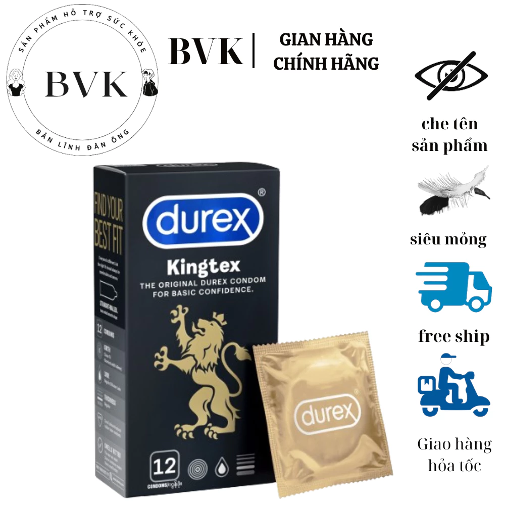 Bao cao su Durex Kingtex ôm sát, bôi trơn, size 49mm, hộp 12 bao BVK shop