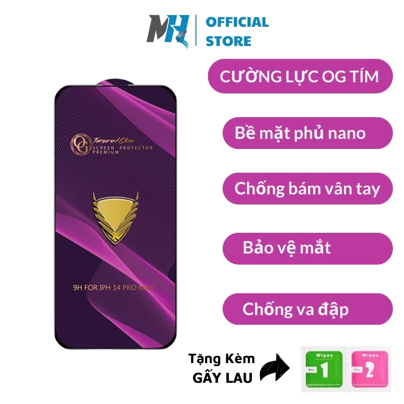 Kính Cường Lực Full Màn OG Tím Cho OPPO A1K F7 F9 A3S F11 Pro A5S A12 A93 A74 A98 A57 A17K Reno 7 A53S A96 A98 5G A78 4G