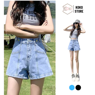 Quần short jean nữ cạp cao ống rộng, quần cộc ngắn suông tôn dáng phong cách đơn giản hot trend KoKo QS04