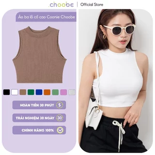 Áo croptop Choobe ba lỗ nữ cổ cao cotton sát nách không tay kiểu ôm body tank top vải thun co giãn tốt A56