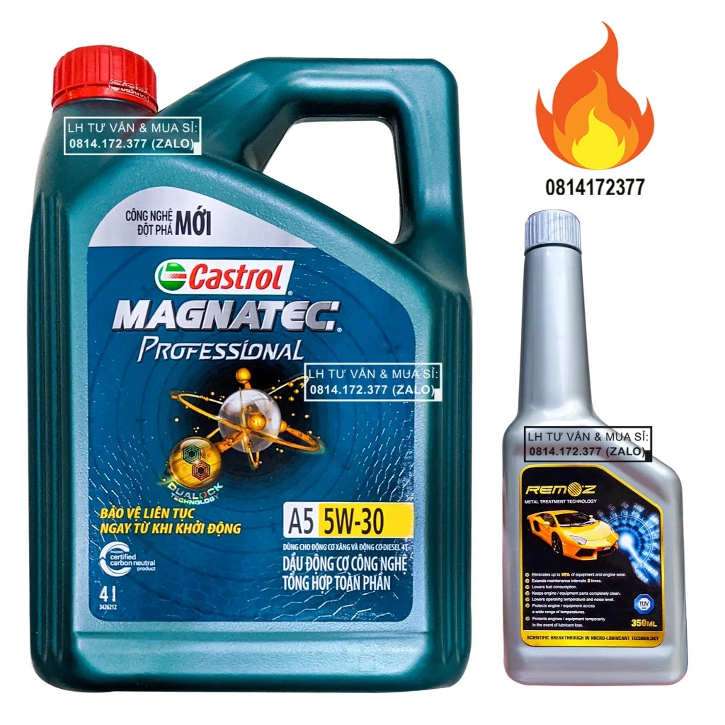 Combo Dầu nhớt tổng hợp ô-tô Castrol Magnatec A5 5w30 4.000ml ( 4L ) + Phụ gia nano tăng độ nhớt