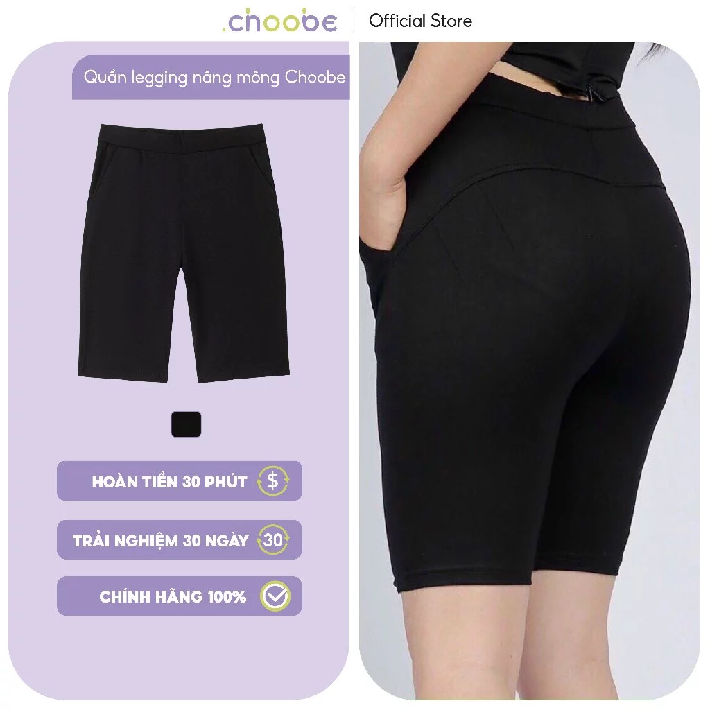 Quần legging nữ Choobe nâng mông lưng cạp cao vải thun dày dặn đùi ngố lửng ôm body bó mặc nhà tập gym yoga Q33