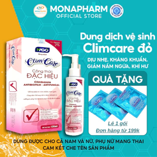 Dung dịch vệ sinh nam nữ kháng khuẩn Climcare đỏ hỗ trợ giảm viêm, nấm ngứa, làm sạch vùng kín - Hộp 60ml & 120ml