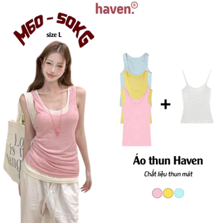 Áo tank top phối ren Haven họa tiết bông tuyết chất vải thum tăm co giãn thoáng mát màu vàng, xanh