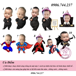 Chibi bé trai trang trí sinh nhật nhiều kích cỡ