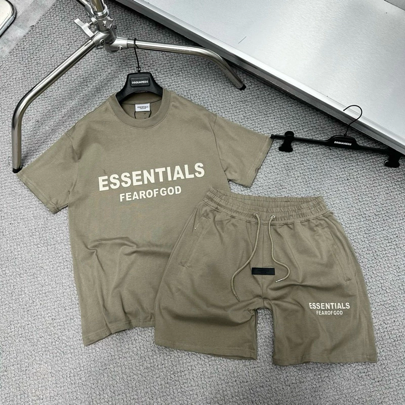 Bộ Essentials, Bộ Quần Áo Nam Cộc Tay Mặc Hè Essentials Chất Cotton 2 Chiều Thêu Mác Logo Cao Su Dáng Basic Mẫu Mới 2024