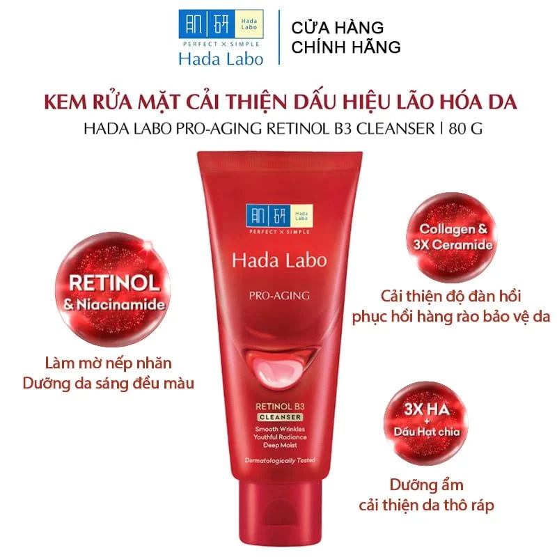 Sữa Rửa Mặt Cải Thiện Nếp Nhăn, Lão Hóa Da Hada Labo Pro Anti Aging Lifting Cleanser 80g