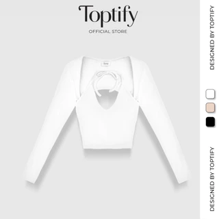 Áo croptop nữ TOPTIFY trơn ôm body dài tay cổ yếm buộc dây hở lưng chất thun gân Gigi Top AC173