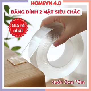 Băng Dính 2 Mặt Siêu Dính Băng Keo Nano Trong Suốt 3cm*3m Dán Tường Dính Mọi Bề Mặt Tiện Lợi Homevn