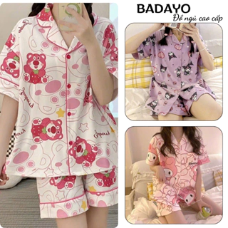 Đồ ngủ nữ pijama bộ mặc nhà cộc tay quần đùi chất lụa cao cấp mềm mát BADAYO xu021