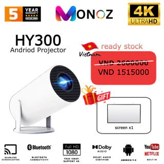 Máy Chiếu Mini HY300 2024 Android TV - Auto Keystone - Kết nối nhiều thiết bị - Bảo hành 10 năm