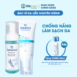 COMBO Kem Chống Nắng Kiềm Dầu Cho Da Mụn Sahemul 50Gr & Bọt Rửa Mặt Sahemul 150ml