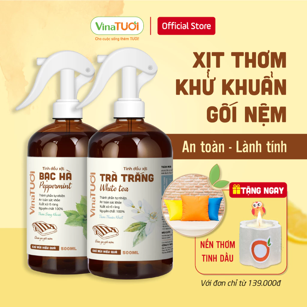 Chai Khử Mùi Khử Khuẩn Xịt Thơm Chăn Ga Gối Đệm VINA TƯƠI 100ml-500ml Vệ Sinh Giặt Khô Nệm Giường