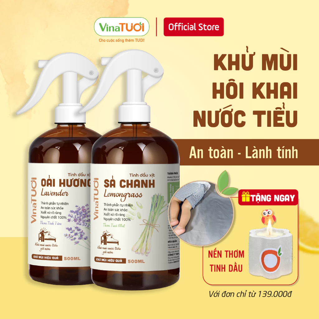 Chai Dung Dịch Xịt Khử Mùi Hôi Khai Nước Tiểu VINA TƯƠI 100ml-500ml Người Già, Trẻ Em Tè Nệm Giường