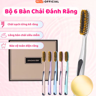 Combo 6 Bàn Chải Đánh Răng Akina Thiết Kế Bề Mặt Rộng Làm Sạch Sâu Cao Cấp