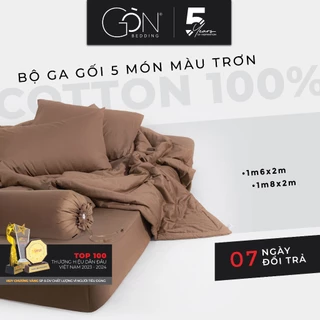 [Nhiều Màu] Bộ Chăn Ga 5 Món Gòn Bedding Cotton 100% Màu Trơn 1m6x2m | 1m8x2m