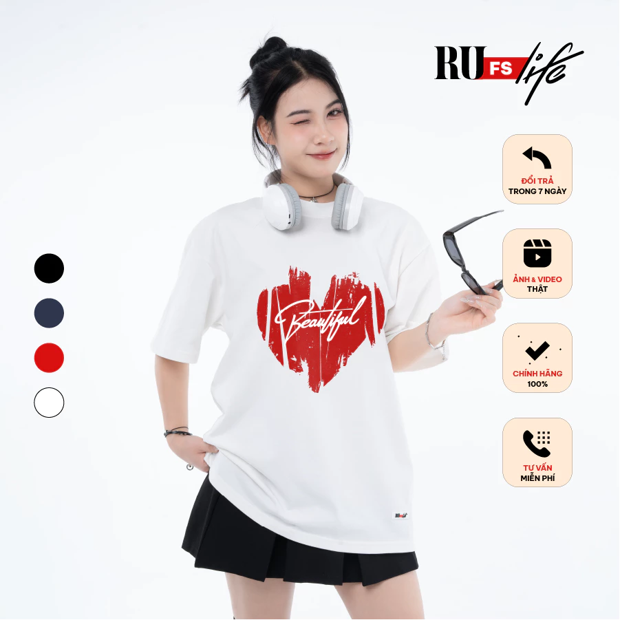 Áo Thun Nam Nữ Freesize Họa Tiết Heart T-Shirt Ru Fashion Chất Liệu Cotton Cao Cấp Mềm Mại Thoáng Khí