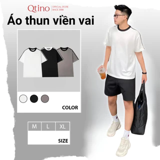 Áo thun nam ngắn tay QTINO, viền vai, dáng xuông unisex vải cotton co giãn (AT01)