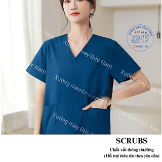 Bộ Scrubs cổ tim màu xanh coban, đồng phục Spa, phòng khám,bác sĩ,quần áo phòng mổ, đồng phục phẫu thuật VẢI LON NHẬT