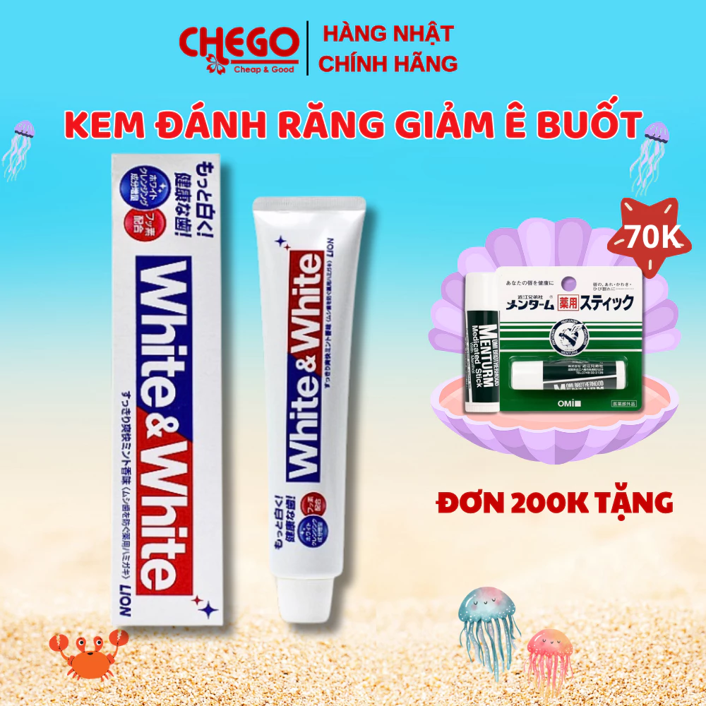 Kem Đánh Răng White & White Lion 150g Nhật Bản trắng răng, cho hơi thở thơm mát, giảm ê buốt