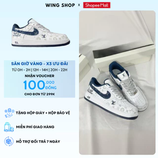 Giày_AF1 Lv Nam Nữ, Giày_AF1 Lv Bò White Blue Nam Nữ Cá Tính Thời Trang Dễ Phối Đồ Full Box Bill