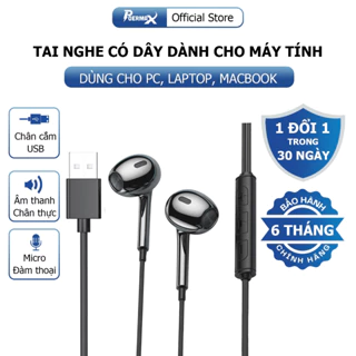 Tai nghe có dây POERMAX U10 dành cho máy tính laptop, chân cắm USB, dây dài 2,5m