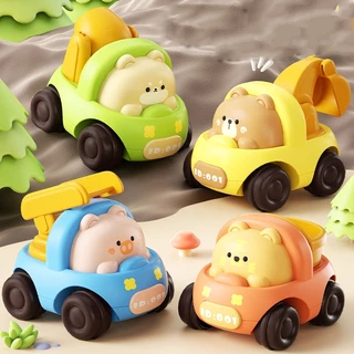(8 Mẫu) Bộ đồ chơi ô tô bánh đà mini hoạt hình xe công trình đẹp và dễ thương (6*8cm)