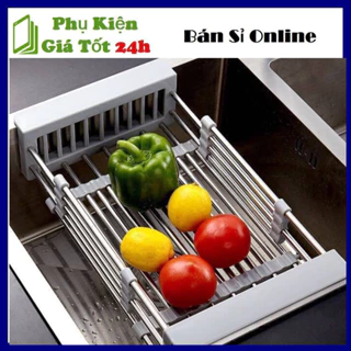 Kệ giá rổ gác bồn rửa chén bát đũa inox có thể điều chỉnh kích thước-Rổ gác bồn rửa đa năng tiện lợi