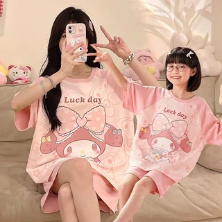 Bộ đồ ngủ trẻ em Happy cho bé gái 2024 mùa hè - 3 màu, cotton nguyên chất, tay ngắn