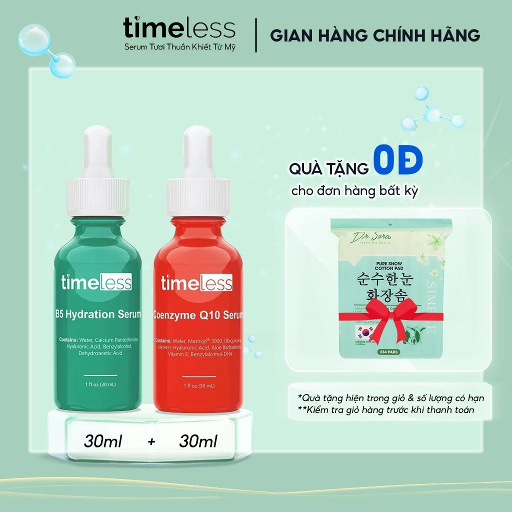 Combo Serum Timeless Vitamin B5 & Coenzyme Q10 Cấp Nước Phục Hồi Da Và Giúp Ngừa Lão Hóa 30ml