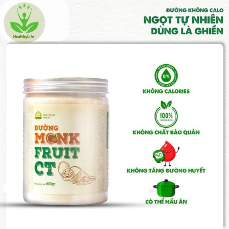 Đường ăn kiêng La hán quả Organic Hữu cơ MonkFruit CT Pharma 600 gram