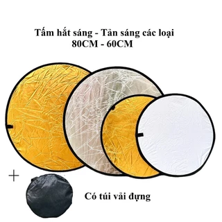 Tấm hắt sáng, tấm phản quang tròn kích thước 60cm/80cm 2 màu trong 1 vàng/bạc dùng tăng sáng cho chụp hình, quay phim