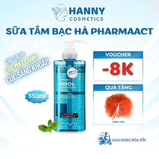 Sữa tắm bạc hà Pharmaact Nhật Bản mát lạnh cho nam tinh chất bạc hà lô hội dưỡng da 550ml - Hanny