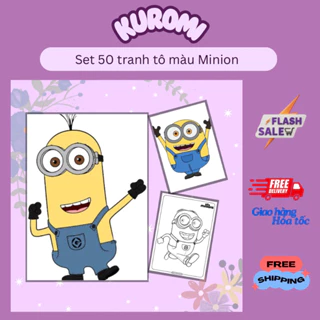 Set 50 tranh tô màu nhiều hình nhân vật hoạt hình ngộ nghĩnh dễ thương cho bé trai bé gái Minion